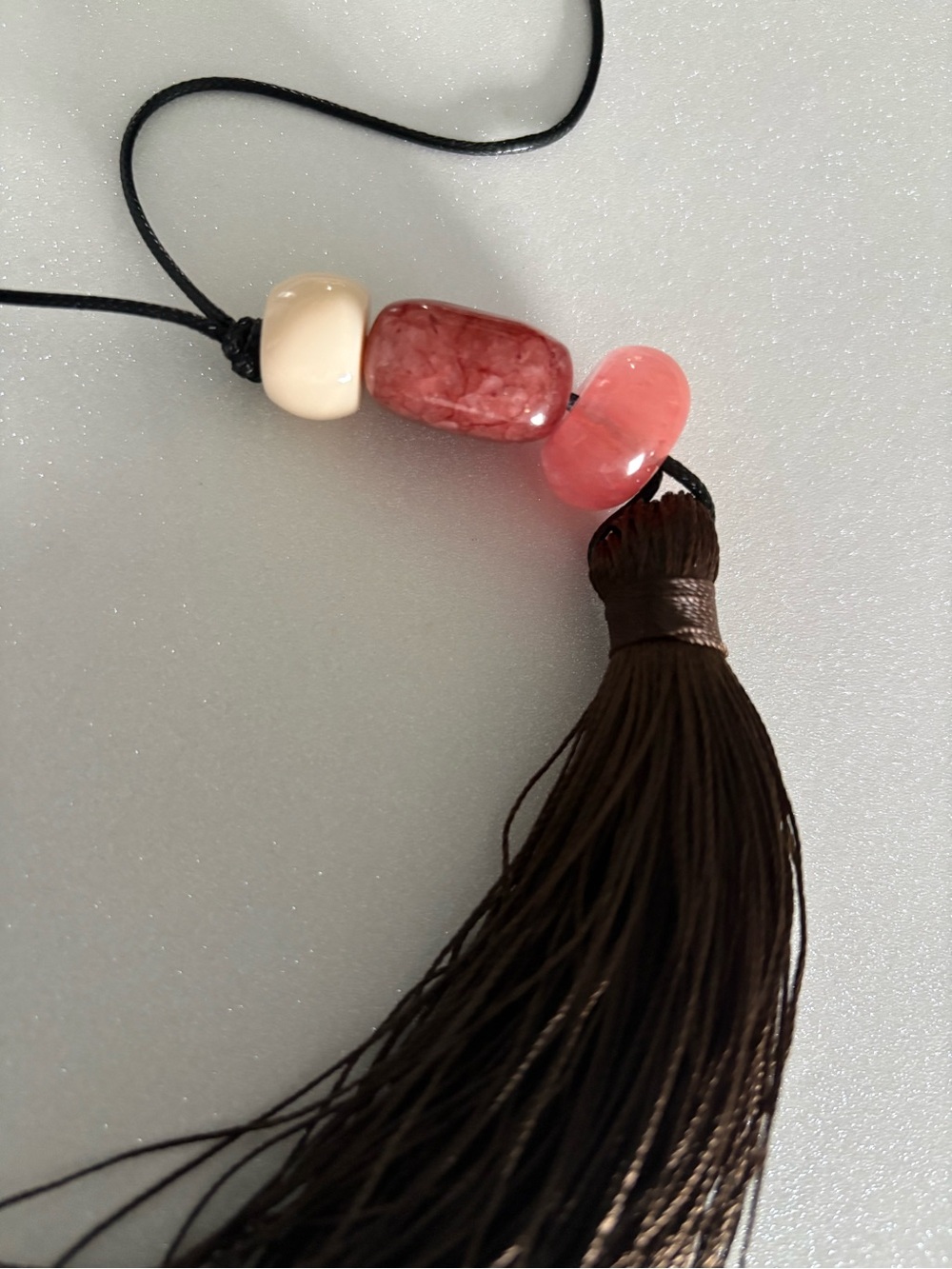 Mango Pink and Cream Bead Tassel Necklace - Women Jewelry